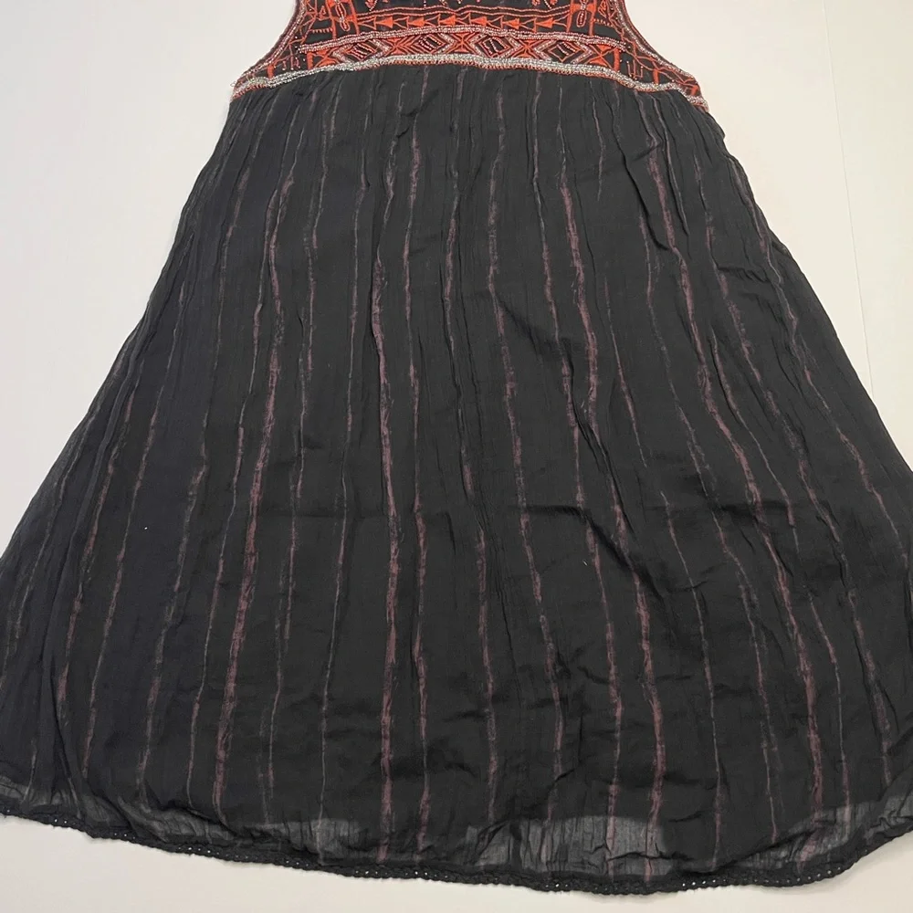 Free People Aztec Bib Beaded Embroidered Black Boho Festival Mini Dress